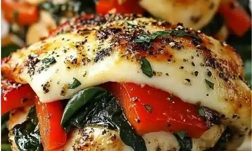 Roasted Red Pepper, Spinach, and Mozzarella Stuffed Chicken